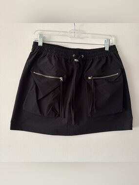 Love Tree Black Cargo Mini Skirt Drawstring Zipper Pockets Size Large